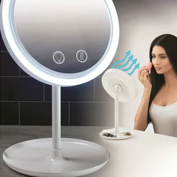 

LED Lit With Fan Make Up Mirror Makeup Mirror with Fan Portable Vanity Mirrors Cosmetic Beauty Tools Summer Cooler Make Up Fan