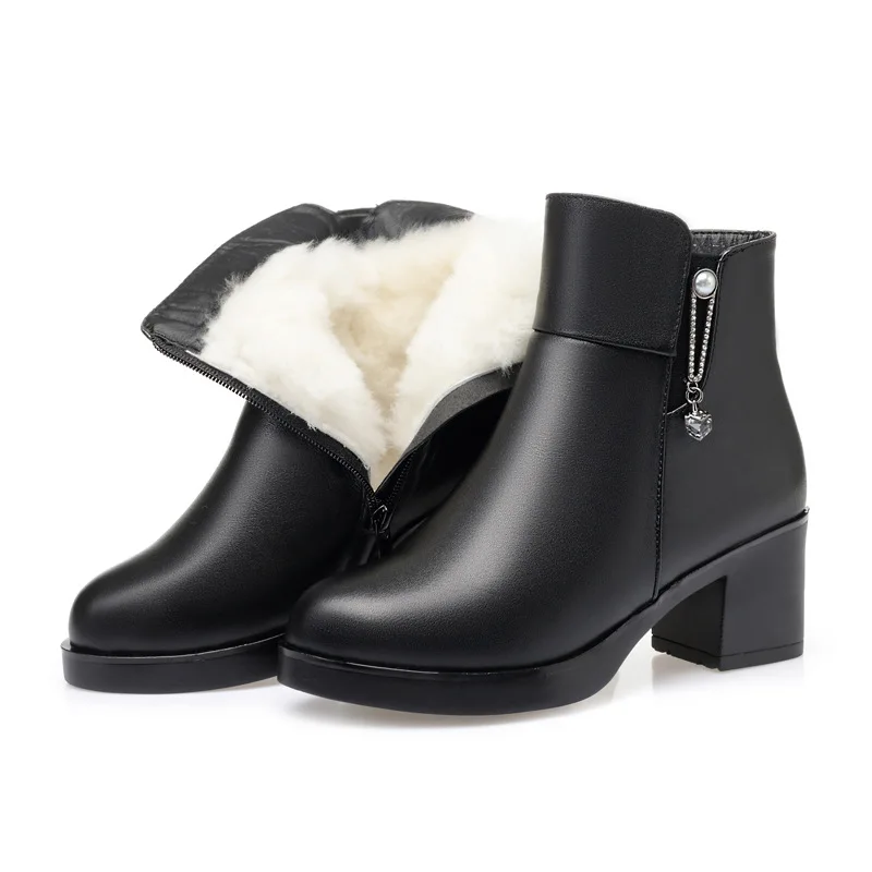 

2022 New Elegat Fashion Warm Winter Boots Women Boots Non-slip High-heel Shoes Woman Genuine Leather Boot Plush Wool Snow Boots