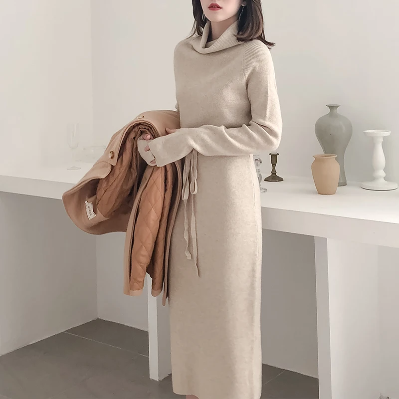 

Korean Sweater Dress Women Turtleneck Sweaters Dresses Woman Long Sleeve Knit Dress Plus Size Sweater Dress Vestidos De Fiesta