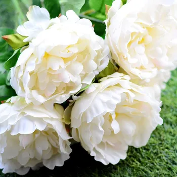 

Shop Chinese Style Bright Red Wedding Bouquet Emperor Wedding Road Lead Silk Flower 5 Head Model Peony European Style Home Decor