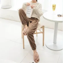 Женские сплошные слипы для сна, низ с эластичной резинкой на талии, штаны для сна, одноцветные длинные штаны для зимы