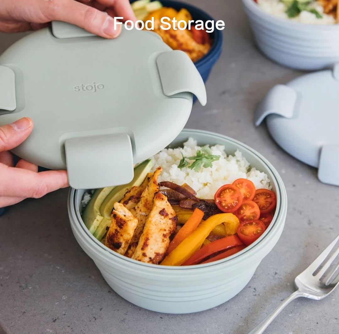 STOJO-Portable Silicone Bowl for Picnic, Multi-function, Foldable, Picnic Lunch Box, Office Travel Essential, Outdoor