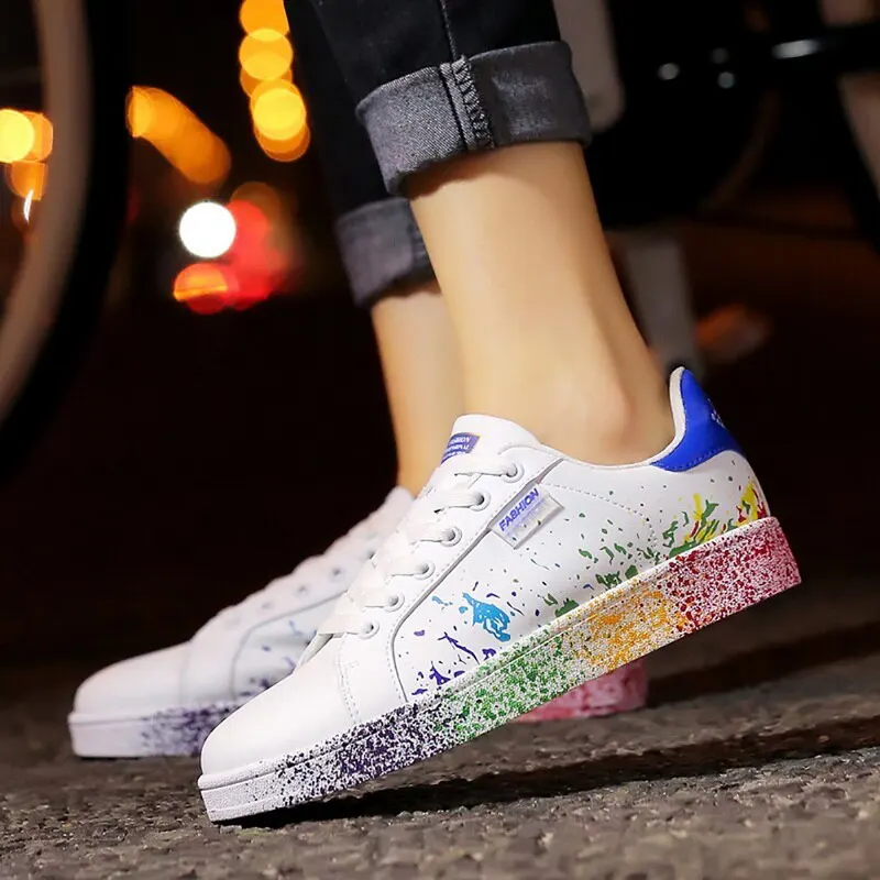 

Art decoration sneakers for women Ladies Flat-soled Shoes Individual Leisure Sports Board Shoes hot sell white shoes