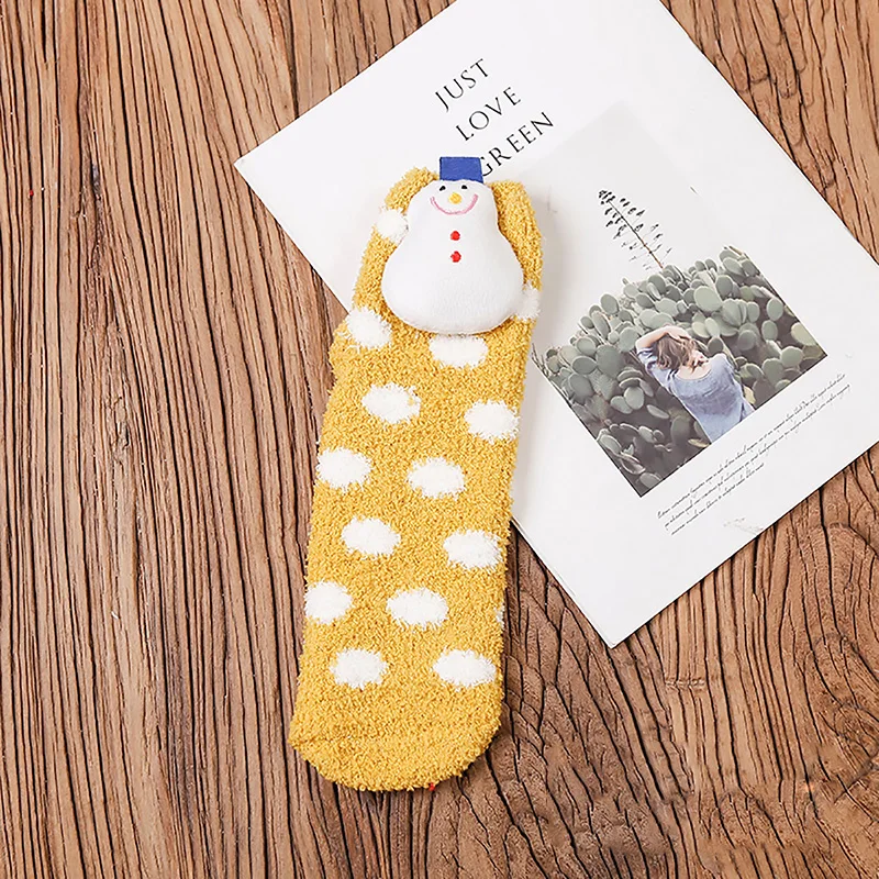 1 пара рождественских носков теплые носки для взрослых и детей постарше нескользящие носки-тапочки из полиэстера с объемным рисунком оленя - Цвет: A