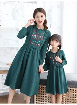 

Parent-child wear national style spring, summer and autumn loose literary embroidered dress in the long section of the dress 818