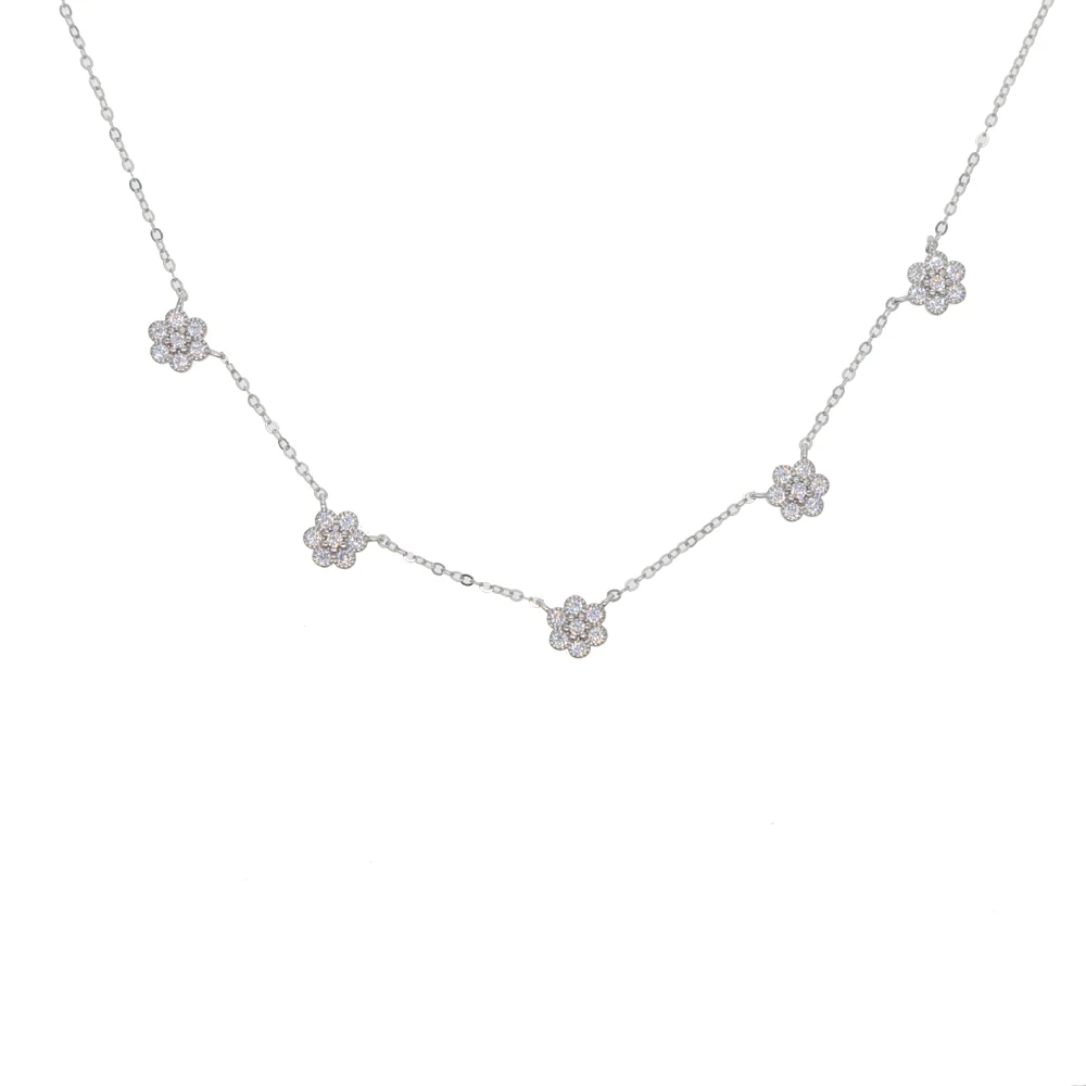 925 sterling silver minimal dainty cz cute flower charm choker chain necklace rose gold silver color women fashion jewelry - Окраска металла: Платиновое покрытие