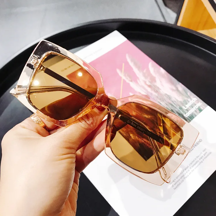 Модные прозрачные женские солнцезащитные очки, роскошная брендовая квадратная Большая рама, негабаритные прозрачные очки oculos de sol feminino UV400 - Цвет линз: Tea