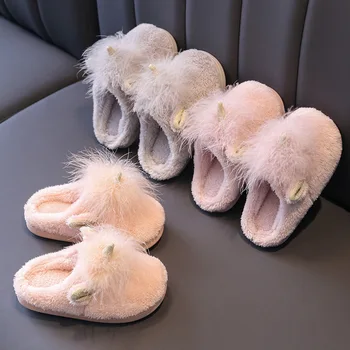 

Women Family Home Kids Unicorn Slippers Plush Winter Girls Home Footwear Indoor Children Wearings Fashion Shoe 15-40 Sizes
