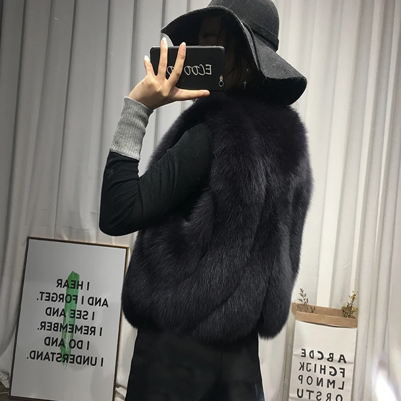 Dark gray Женская одежда, зимняя, настоящая, натуральная, женская, новая, Лисий мех, жилет, женский, короткий, тонкий, модный, натуральный мех, пальто 1013 - Цвет: Dark gray