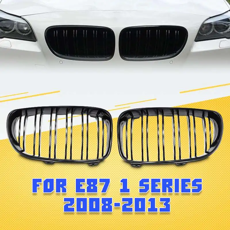 

2Pcs Front Bumper Kidney Grill For BMW E81 E82 E87 E88 118i 125i 1 Series 2007 - 2013 Gloss Matt Black M 2 Slat Line Car Styling