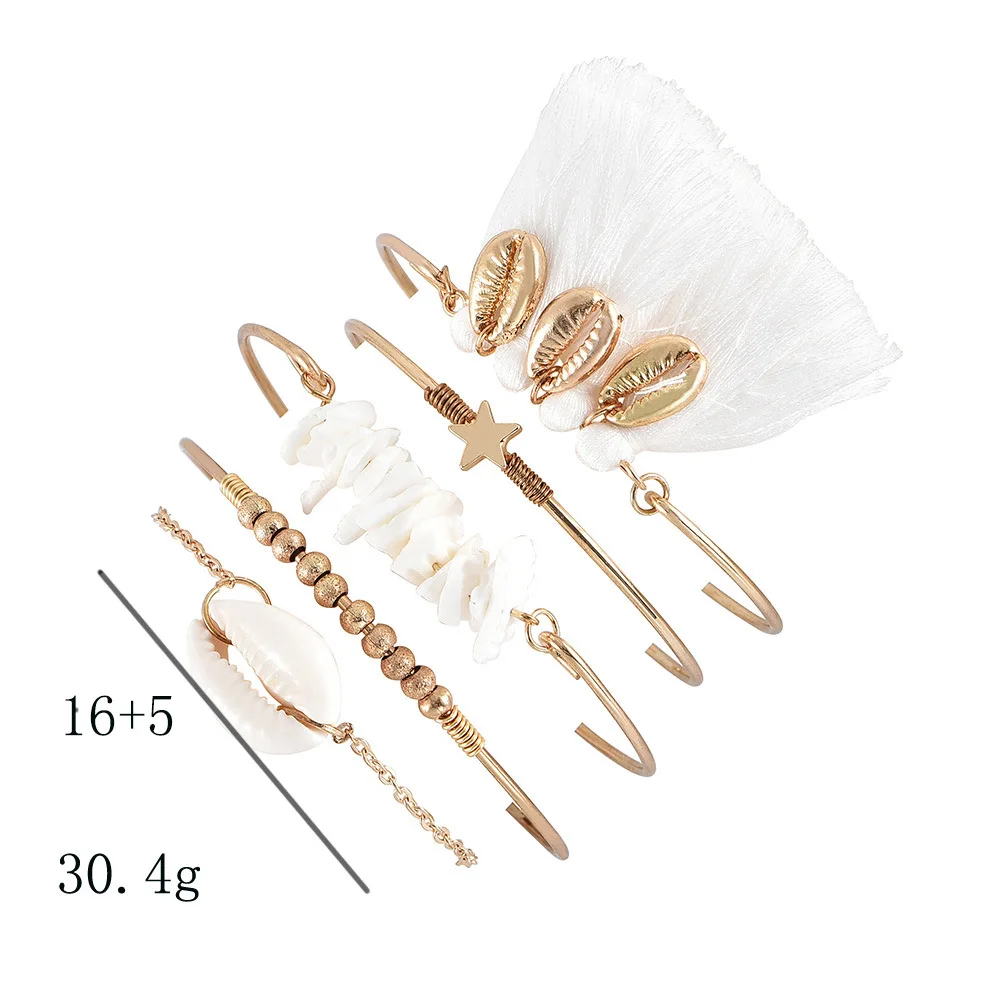 Boho ювелирные изделия Многослойные кисточкой Лунная ракушка бусины в форме цветка Шарм браслеты на запястье для Для женщин браслет дружбы набор
