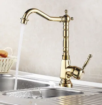 

Kitchen Wet Bar Bathroom Vessel Sink Faucet Polished Gold Color Brass One Handle Swivel Spout Mixer Tap Single Hole mgf031