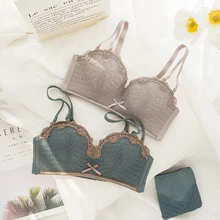 Roseheart осенний женский модный зеленый мягкий кружевной бюстгальтер на бретельках, хлопковые трусики, комплект нижнего белья пуш-ап, сексуальное нижнее белье, комплект нижнего белья