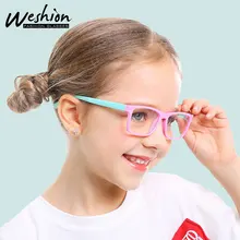 Гибкая голубая легкая Детская Классическая оправа для мальчиков и девочек прозрачные компьютерные блокирующие анти отражающие очки