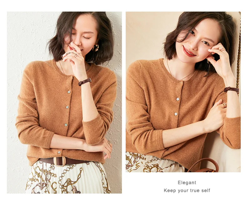 Suéter de Caxemira Cabolsa de Camisola de Caxemira Crew Neck Feminino Cardigan Solto 2021 Novo Macio 100 Genuíno 24 solto 2020 novo macio 100 genuíno casaco de camisola de caxemira