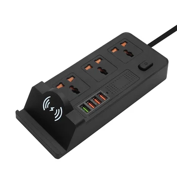 

Smart Power Strip with 10W Wireless Charger 3USB+QC 3.0 Fast Charger Desktop Socket Charging Station 3AC Universal Socket Switch