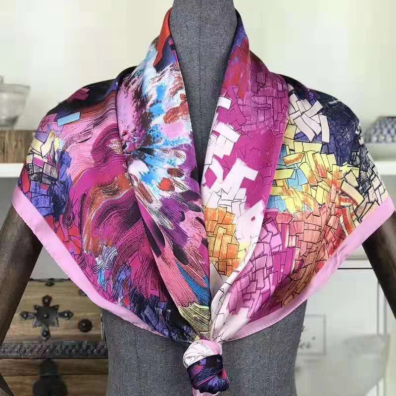 Весна осень женский Шелковый квадратный шарф, платок в китайском стиле полиэстер граффити сатин большой квадратный шарф ms Шелковый 90X90 см Шарф