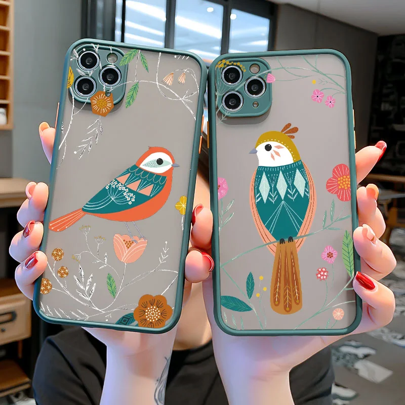 Floral Bird Design Phone Case With Owl & Swan Illustrations