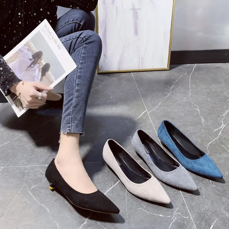 

High Heel Shoes Women's 2020 Spring New Style Korean-style Suede Foot Covering Spool Heels Shoes Shallow Mouth Pointed