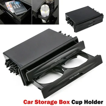

Hot Universal Car Double Din Radio Pocket Drink Cup Holder Storage Box Organizer Car Storage Tools Black