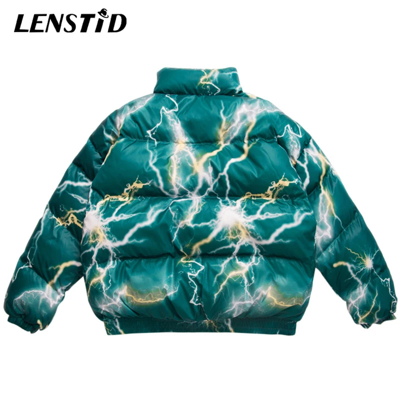 LENSTID, хип-хоп, с принтом молнии, уличная одежда, мужская теплая куртка, парка, ветровка, Harajuku, зимняя верхняя одежда, хипстер, стеганые пальто