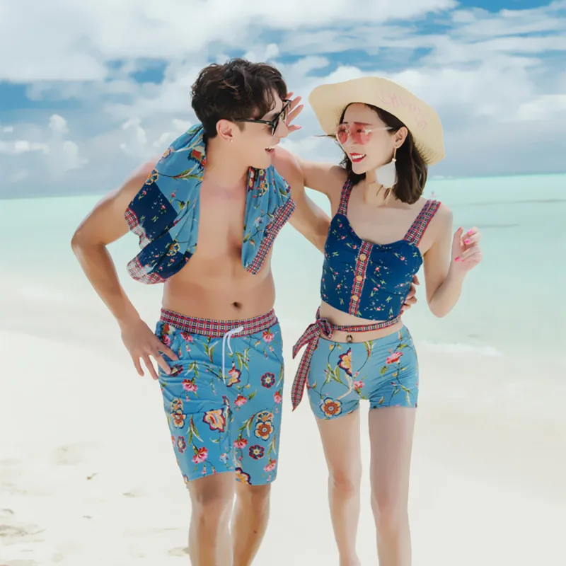 

Couples Swimwear New Style Split Type Three-piece Set Skirt Boxer Small Bust Belly Covering Slimming Holiday Swimsuit Beach Wome