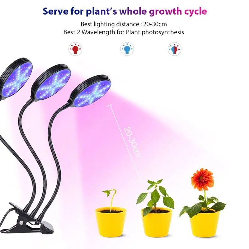 30 Вт/45 Вт диммируемая фитолампа Водонепроницаемая два/Три головки синхронизации растений круговая Лампа полный спектр гидропонная лампа Светодиодная лампа-трубка для роста растений - Испускаемый цвет: 3 heads