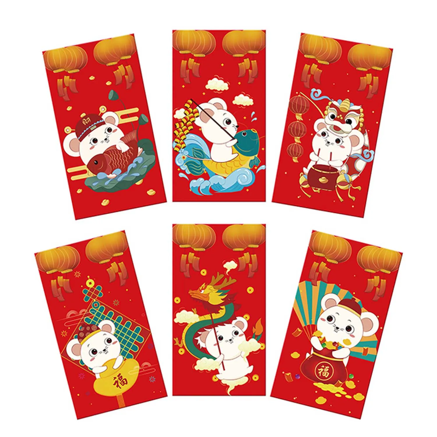 12 шт красный счастливый конверт год крысы Hong Bao фестиваль конверт для денег на весенний фестиваль Лунный год красный конверт подарки