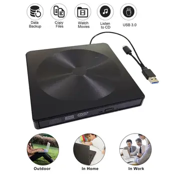 

USB 3.0 External Drive DVD-ROM CD-RW DVD-RW Player Portable Reader Slim for Mac/PC/Apples Laptop/OS