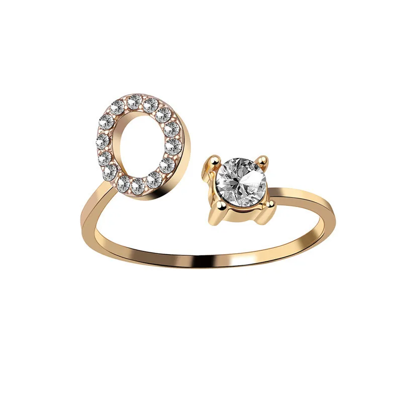 Новые 26 букв открытые, кольца на палец для женщин ювелирные изделия Серебряное кольцо Femaler регулируемое кольцо для мужчин Золотое Винтажное кольцо BFF Femme обручальное кольцо - Цвет основного камня: gold O