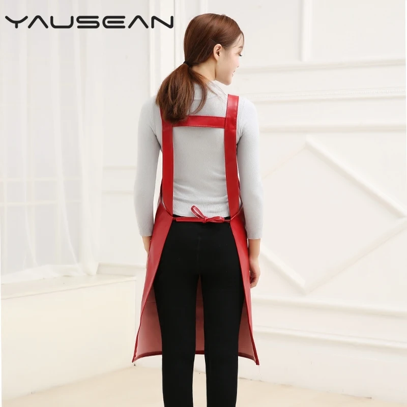 New Hot Fashion Lady Men Leather High-grade Kitchen Apron For Cooking Baking Restaurant Women PU Waterproof pinafore Home tools