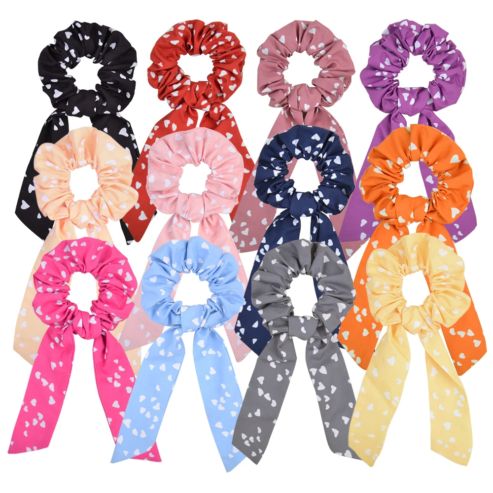 

1 Piece Elegant Printed Heart Hair Scrunchie Women Girls Ponytail Holder Rubber Band Hair Bow Ties Headwear Hair Accessories 097