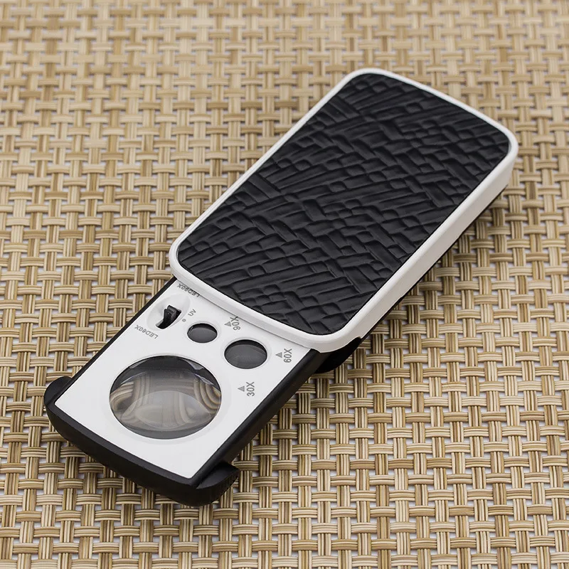 Magnifier 30X 60X 90X With LED UV Jewelry Appraisal Reading Magnifying Glass High Magnification Acrylic Optical Lens Loupe