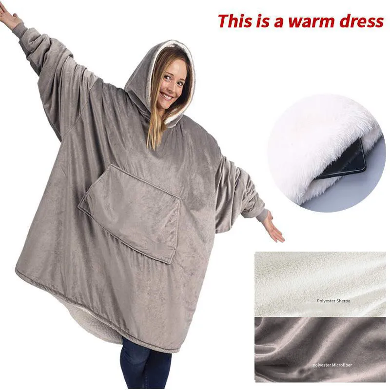 Зимнее плотное удобное одеяло, толстовка, однотонное теплое одеяло с капюшоном для взрослых и детей, флисовое утяжеленное одеяло для путешествий