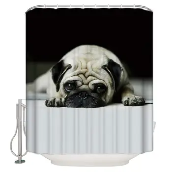 

Modern Bathroom Shower Curtain Set with Rings,Cute 3D Bulldog Animal Pattern,Waterproof Long Curtains Home Decor