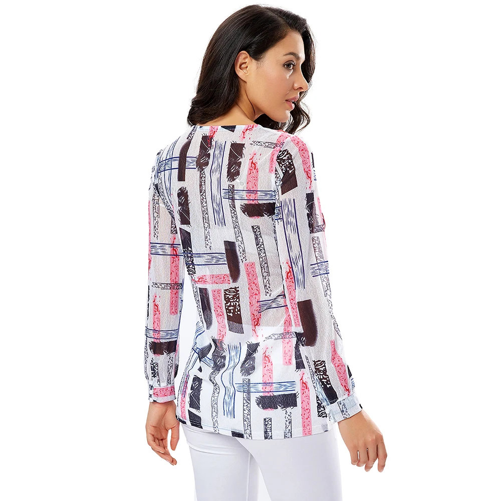 YTL женская блузка с принтом, Геометрическая сетка, туника, рубашка, Повседневная, бохо стиль, блуза, Женский Топ, рубашки размера плюс, 5XL, 8XL, H276