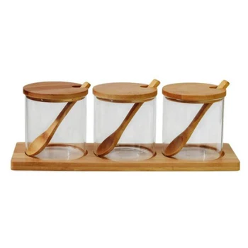 

3pcs Glass Sealed Seasoning Pot Seasoning Jars Household Seasoning Boxes with Lid Sealed Condiment Pot and Spoon
