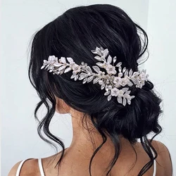 Bridal Hair Comb Rhinestones Bride Pearl Hair Pins  Flower Design  Headdress Wedding Headwear Women Hair Clips for Bridesmaid