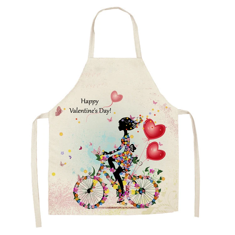 1Pcs Flower Butterfly Girl Printed Kitchen Aprons for Women Home Cooking Baking Waist Bib Cotton Linen Pinafore 55*68cm