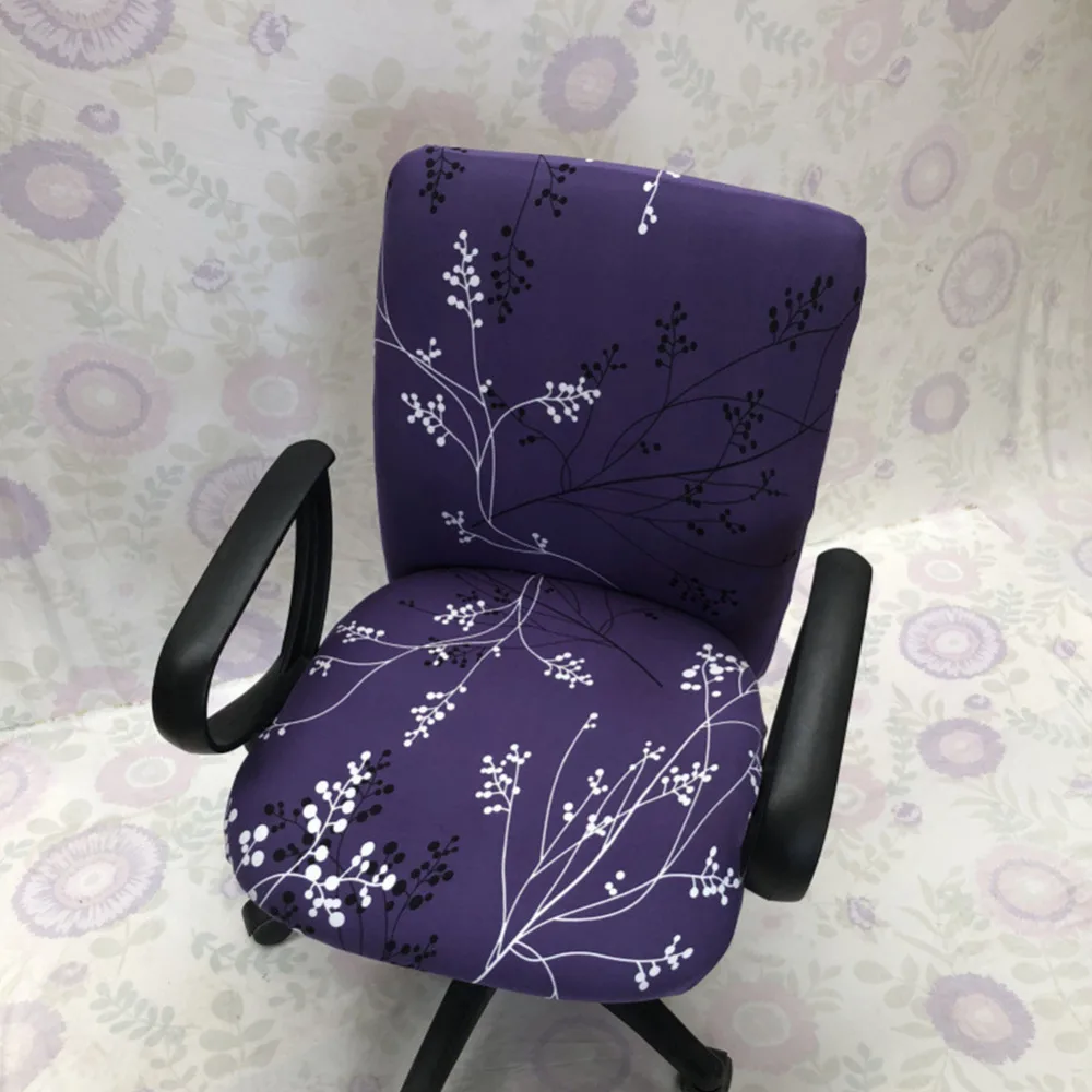 Flower-Printed One-Piece Stretchy Washable Rotating Swivel Computer Office Chair Covers Anti-Dust Removable Dining Chair Covers