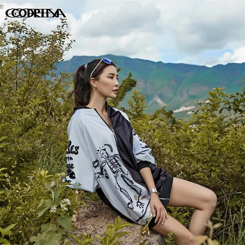 

Autumn Jackets Women 2019 New Women's Basic Jacket Fashion Tide brand graffiti print Outwear Bomber Female Baseball Women Coat
