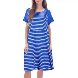 Новые женские повседневные платья для беременных Полосатое платье для беременных женщин с коротким рукавом Грудное вскармливание платье