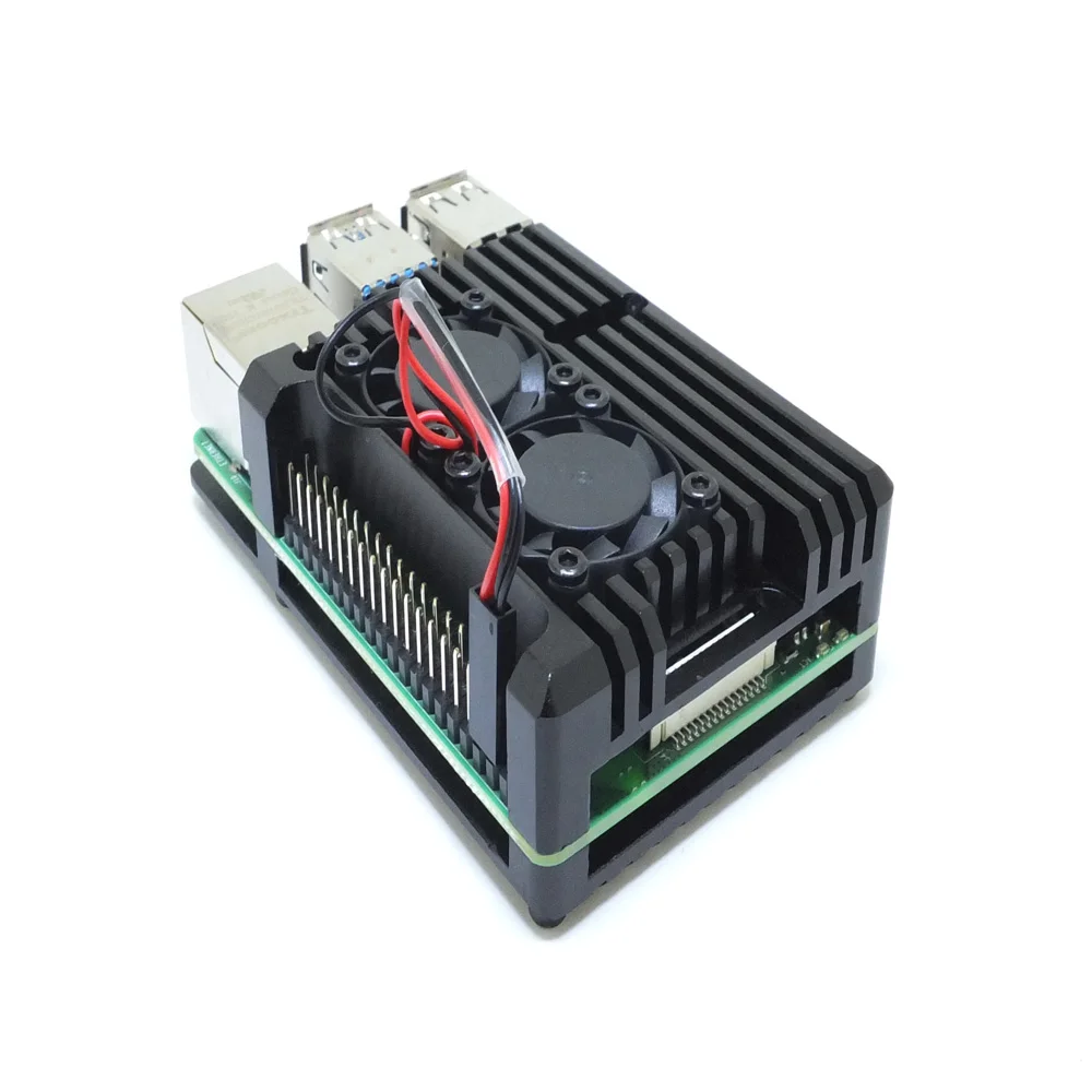 Корпус из алюминиевого сплава для Raspberry Pi 4 Модель B, черная броня, двойные вентиляторы охлаждения, пылестойкость, отличное распределение тепла