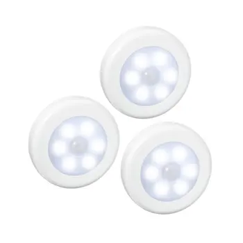 

6 LED Infrared PIR Motion Sensor Battery Powered Round LED Night Light Wireless Detector Wall Lamp For Closet Cabinet
