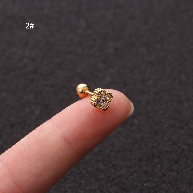 1PC 18G Tower Heart Flower Star Stainless Steel Barbell Piercing CZ Ear Tragus Cartilage Helix Snug Piercing Stud
