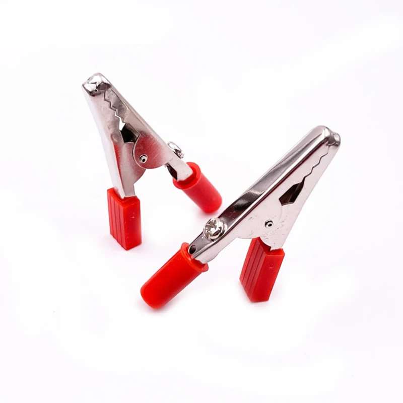 Hot 10pcs 50mm Insulated Black Red Plastic Handle Test Probe Metal Alligator Clips Connector Connect Socket Plug
