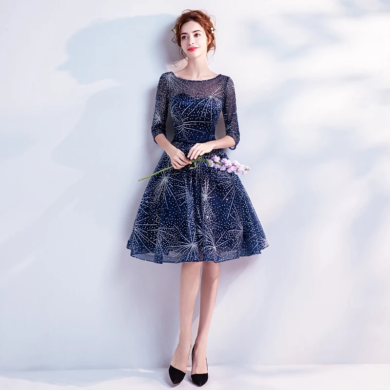 Skyyue Coctail платье с коротким рукавом милое расшитое блестками Vestido De Coctel ТРАПЕЦИЕВИДНОЕ ПЛАТЬЕ с кристаллами и тюлем винтажное платье коктейльное платье LX279