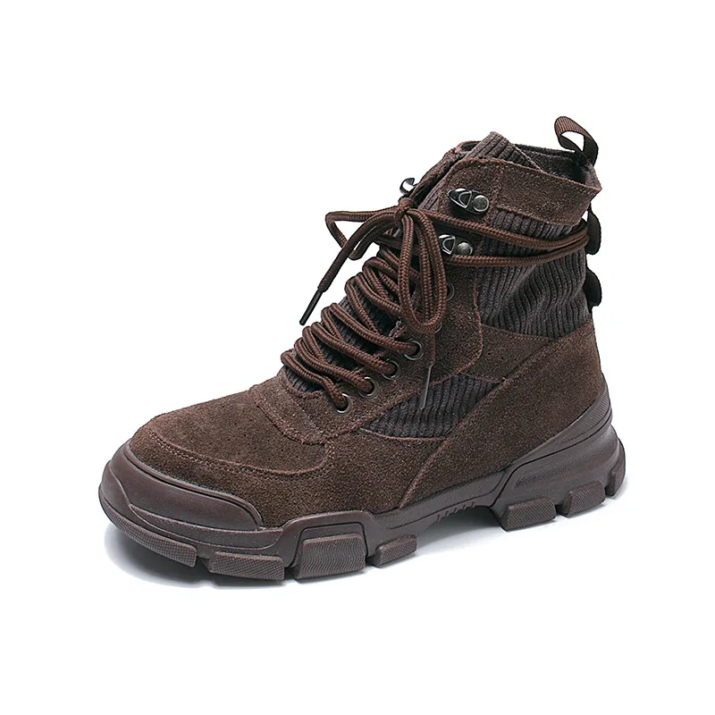 New leather lace-up short boots European and American students Korean version of wild thick generation of hair