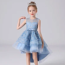 

Summer Lace Embroidery Kids Dress For Girls Evening Wedding Party Tail Elegant Princess Sleeveless Children Holiday Dresses