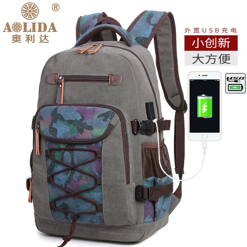 

Amazon AliExpress USB New Style Retro Women's Casual Backpack Washing Canvas Men's Backpack Computer Bag
